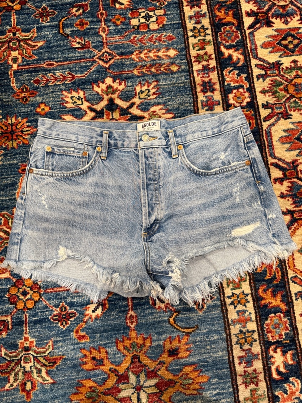 Agolde Parker Shorts Swap Meet Light Wash Frayed Hem Denim Shorts